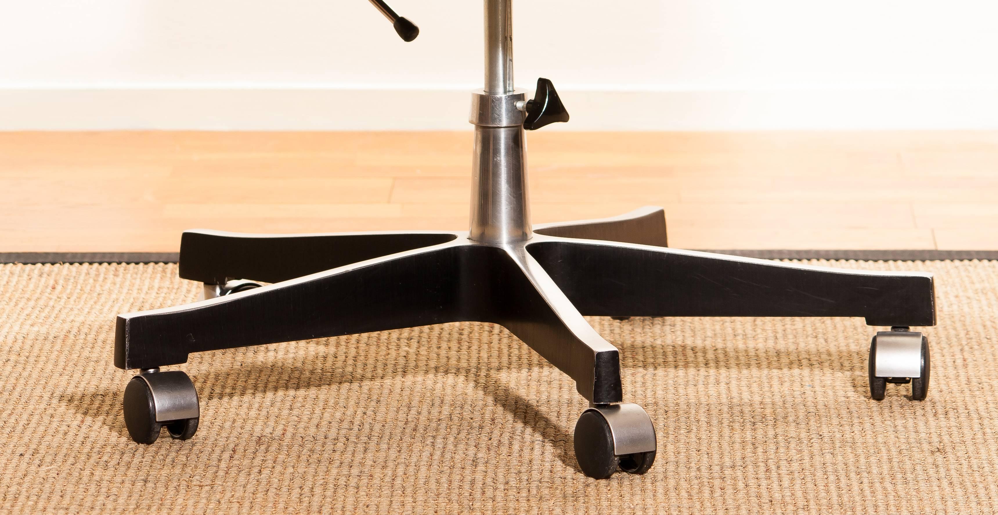 1970s, Black Leather and Aluminum Office Chair by Karl Erik Ekselius for JOC 4