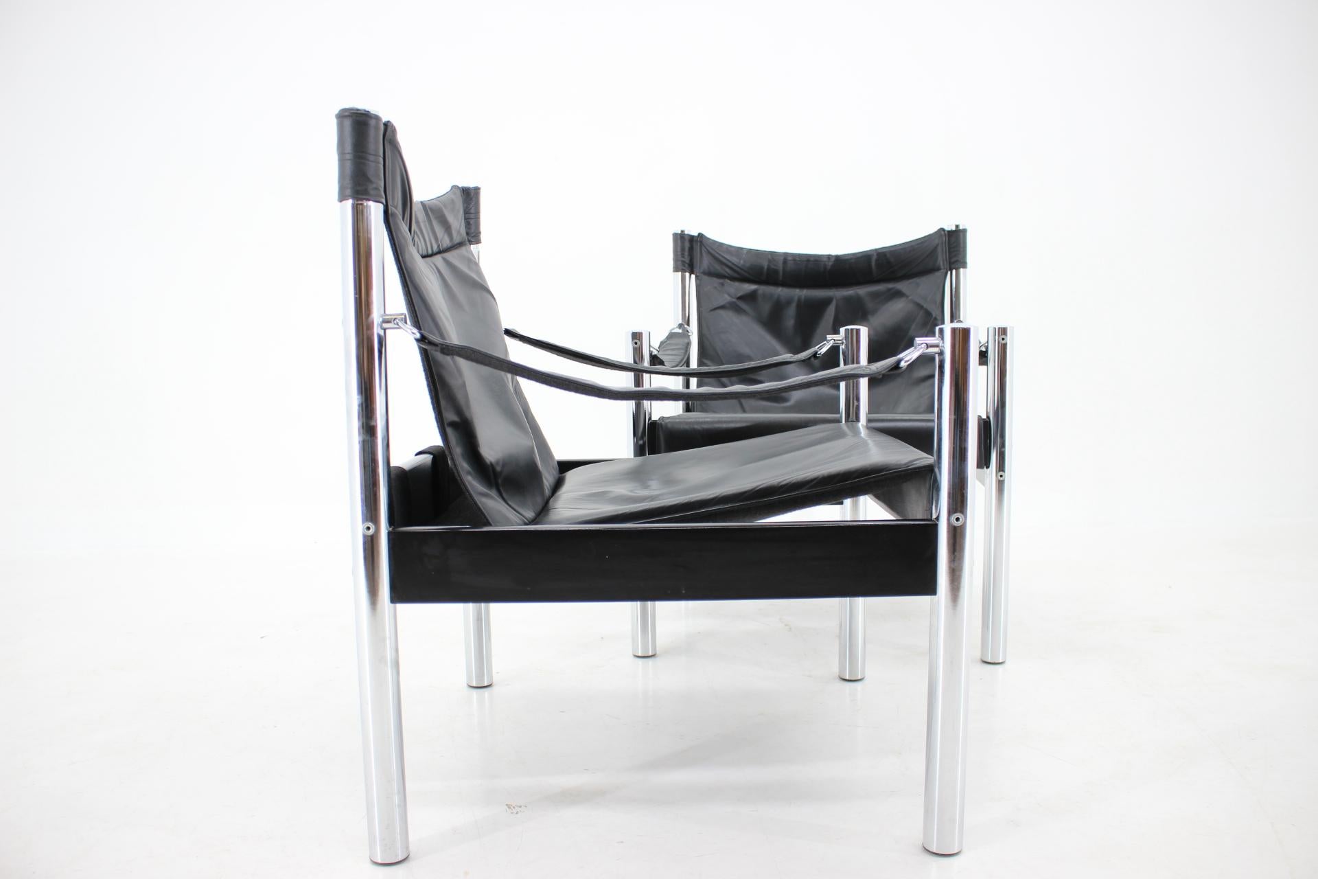 1970s Black Leather and Chrome Safari Chair by Johanson Design, Markaryd For Sale 3
