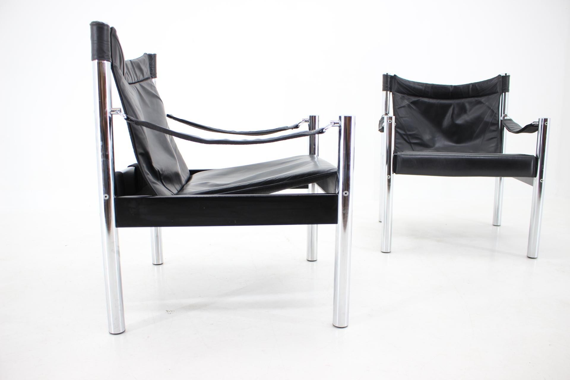 1970s Black Leather and Chrome Safari Chair by Johanson Design, Markaryd For Sale 4