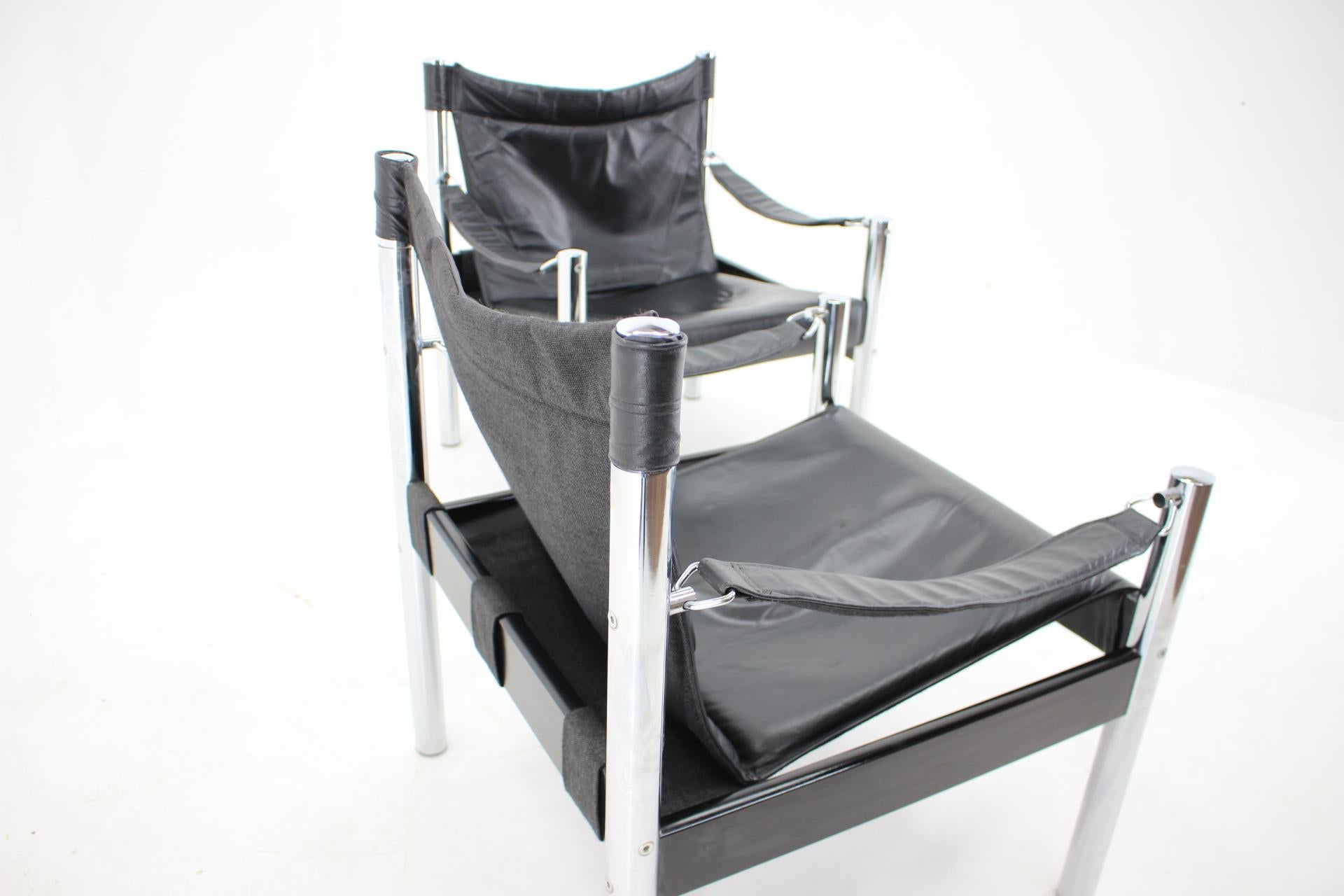 1970s Black Leather and Chrome Safari Chair by Johanson Design, Markaryd For Sale 5