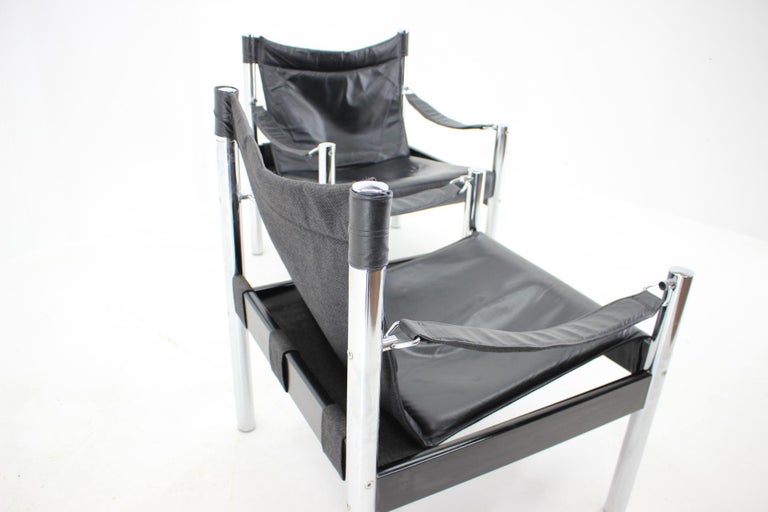 1970s Black Leather and Chrome Safari Chair by Johanson Design