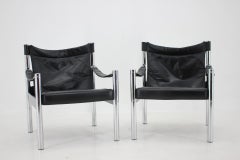 Sedia Safari anni '70 in pelle nera e cromo di Johanson Design, Markaryd