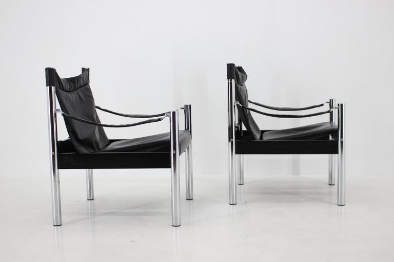 1970s Black Leather and Chrome Safari Chair by Johanson Design