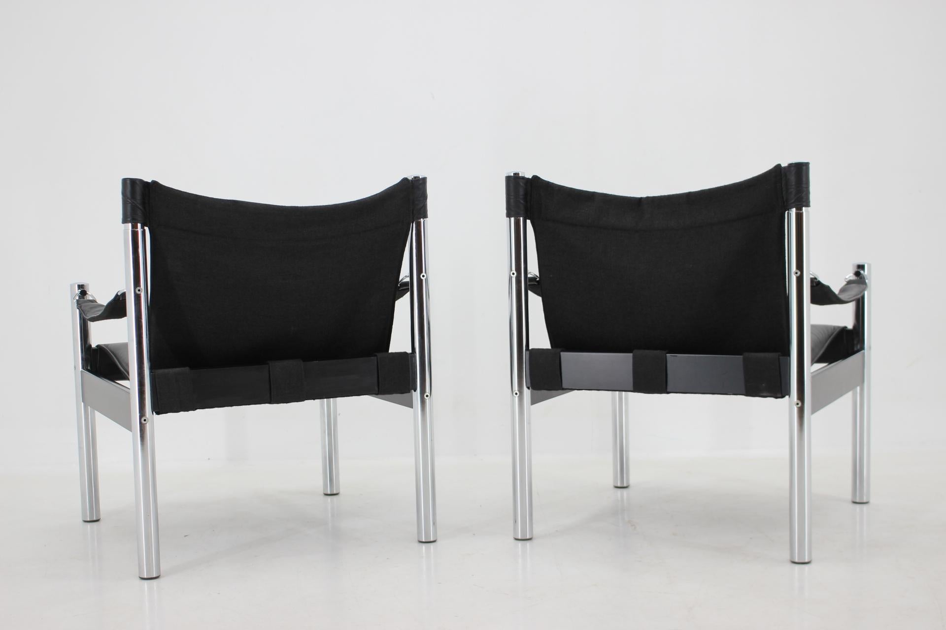 Swedish 1970s Black Leather and Chrome Safari Chair by Johanson Design, Markaryd For Sale