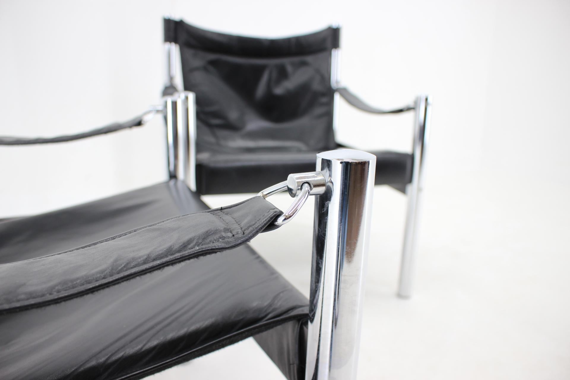 Late 20th Century 1970s Black Leather and Chrome Safari Chair by Johanson Design, Markaryd For Sale
