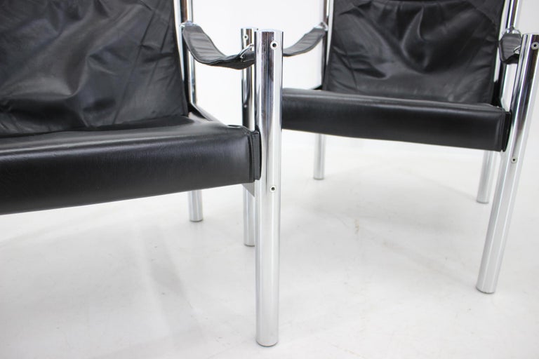 1970s Black Leather and Chrome Safari Chair by Johanson Design
