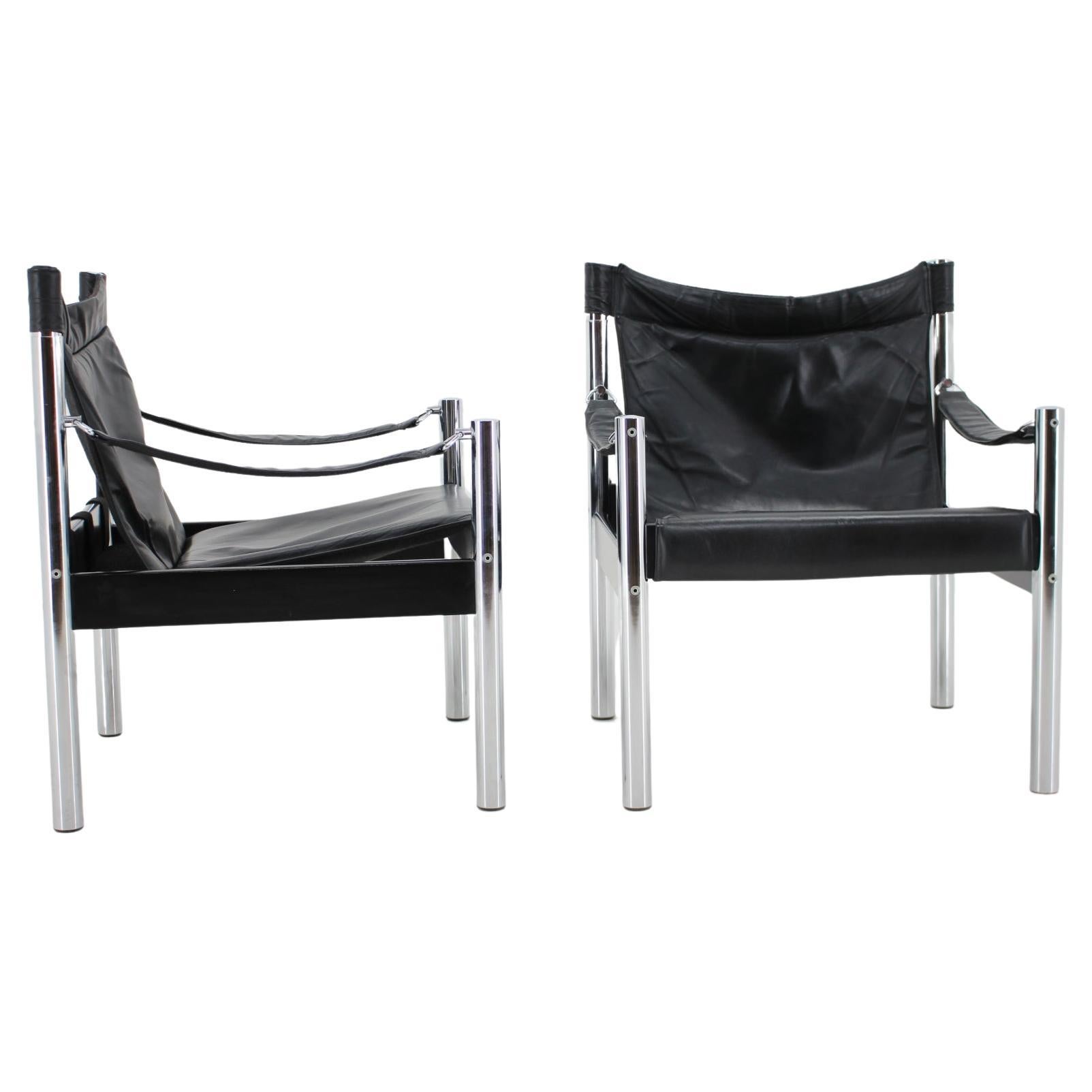 1970s Black Leather and Chrome Safari Chair by Johanson Design, Markaryd For Sale