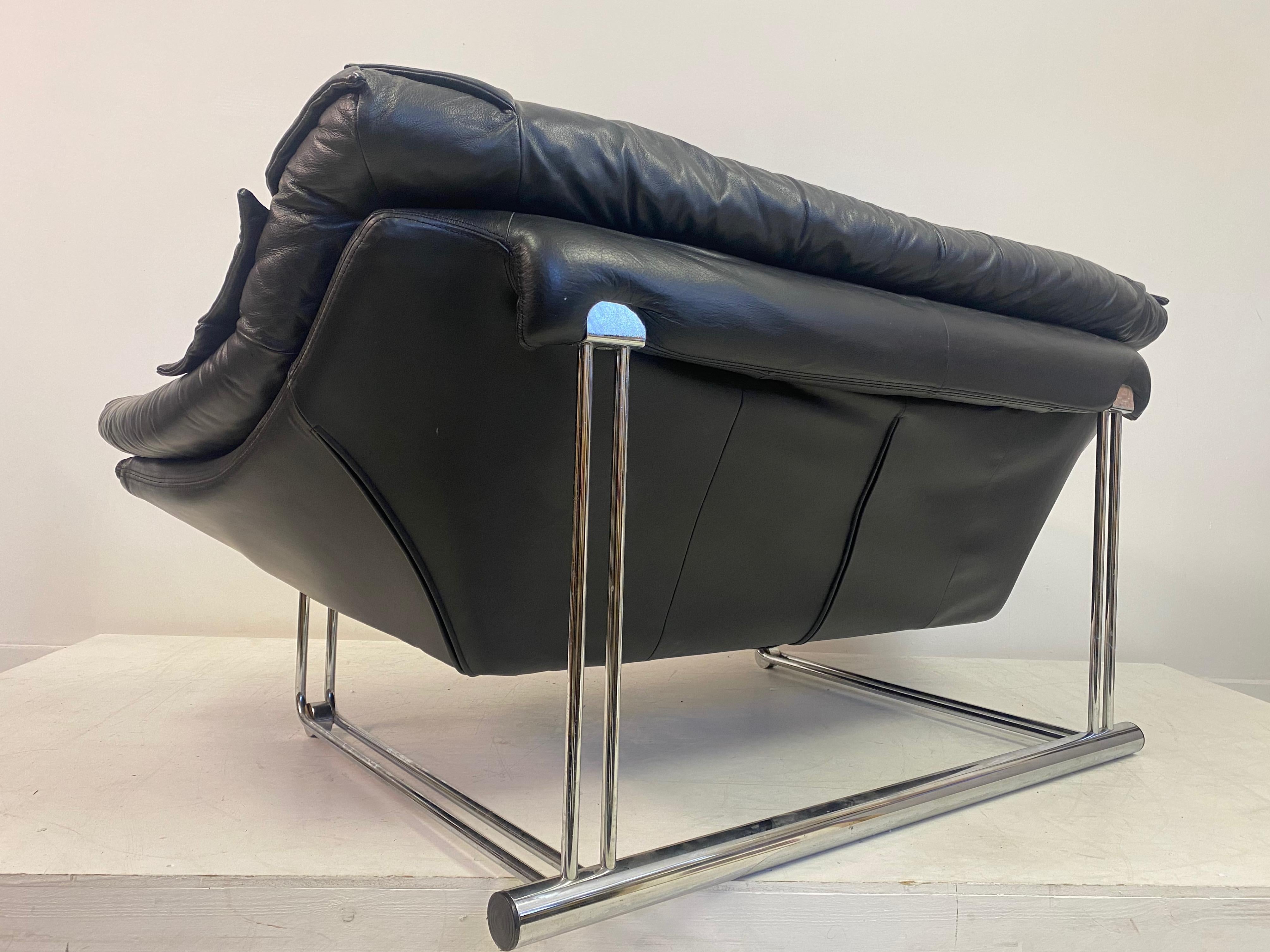 1970s Black Leather And Chrome Two Seater Sofa Two Available 2