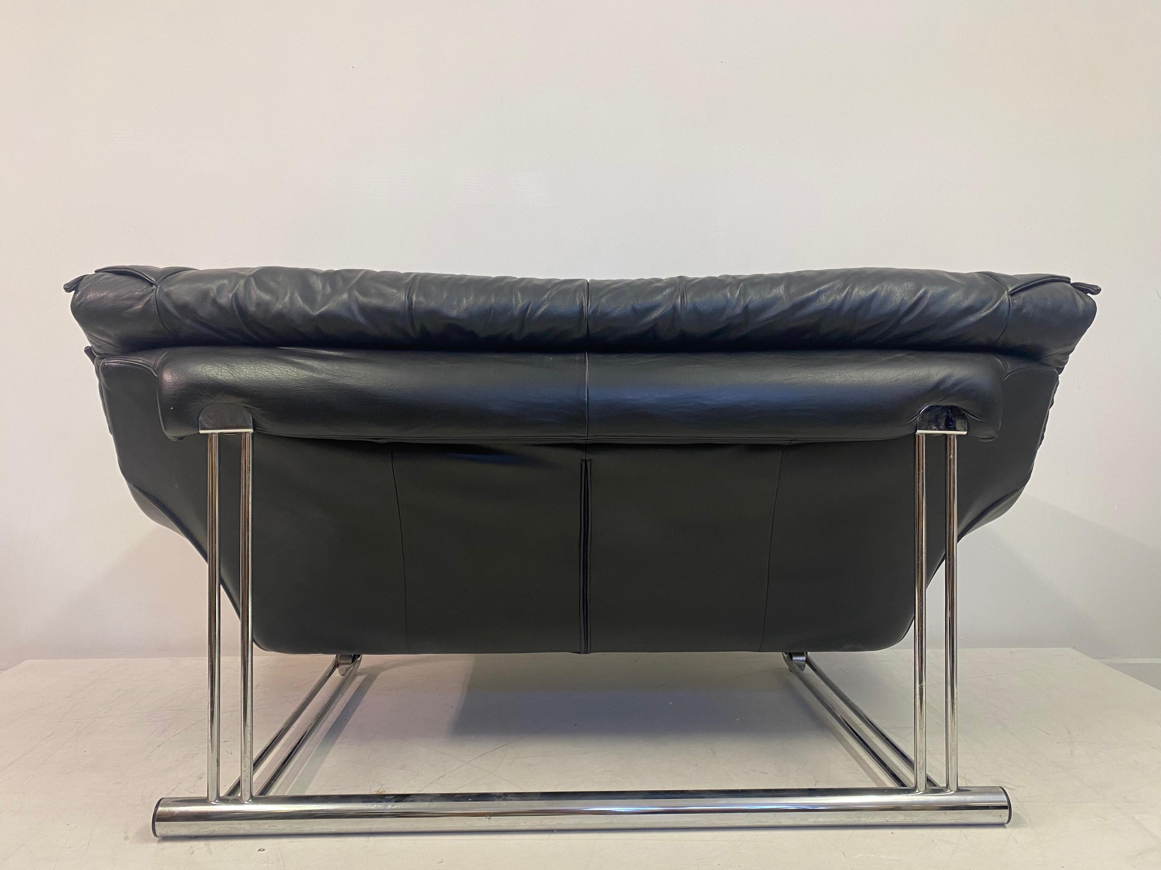 1970s Black Leather And Chrome Two Seater Sofa Two Available 1