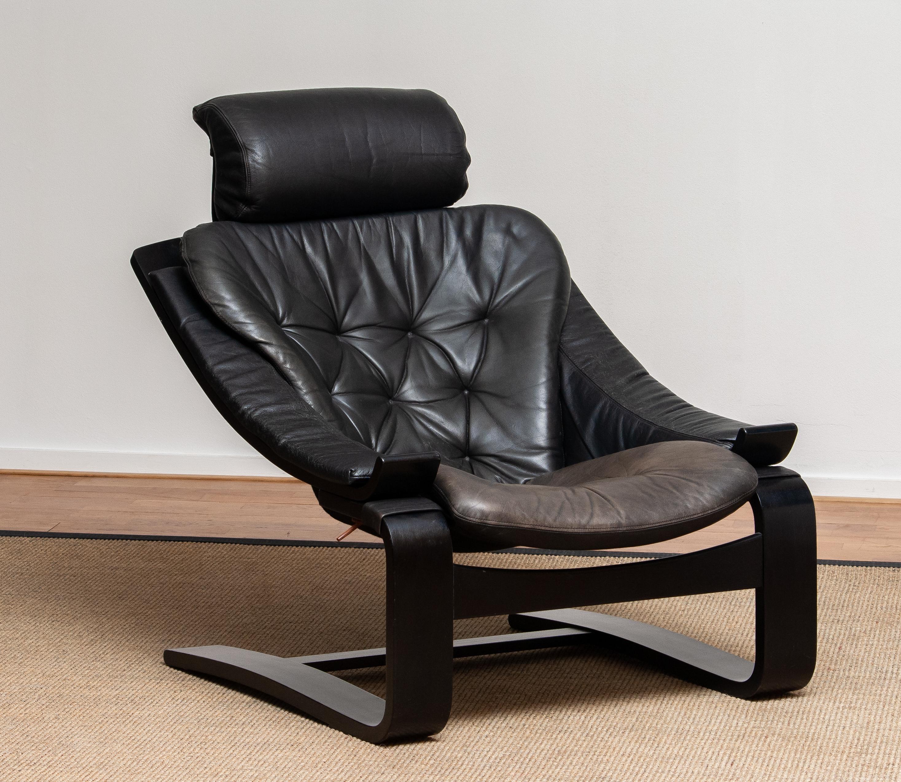 Swedish 1970s, Black Leather Club Lounge Chair by Ake Fribytter for Nelo, Sweden