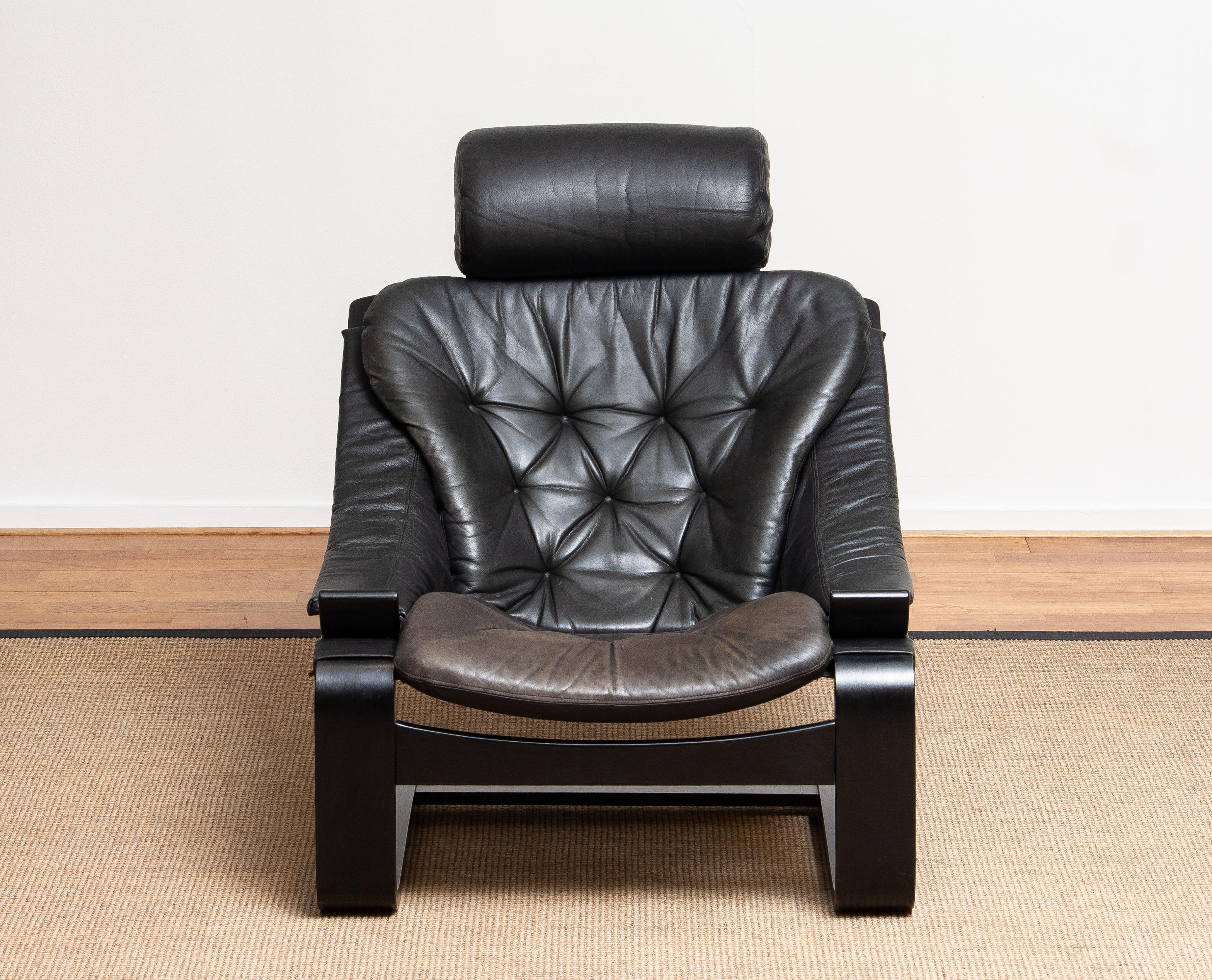 1970s, Black Leather Club Lounge Chair by Ake Fribytter for Nelo, Sweden 1