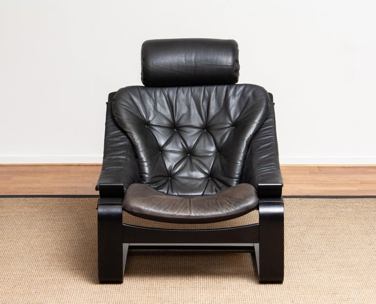 1970s, Black Leather Club Lounge Chair by Ake Fribytter for Nelo, Sweden For Sale 2