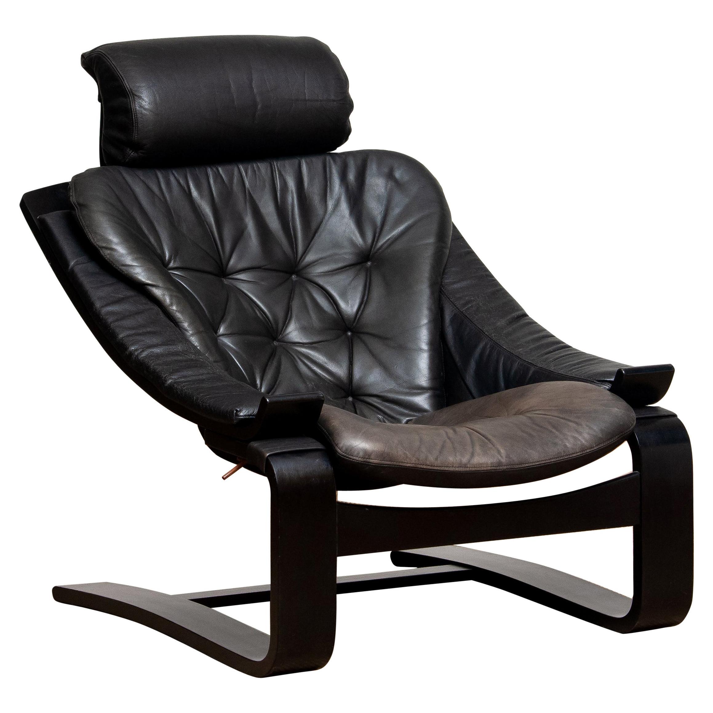 1970s, Black Leather Club Lounge Chair by Ake Fribytter for Nelo, Sweden