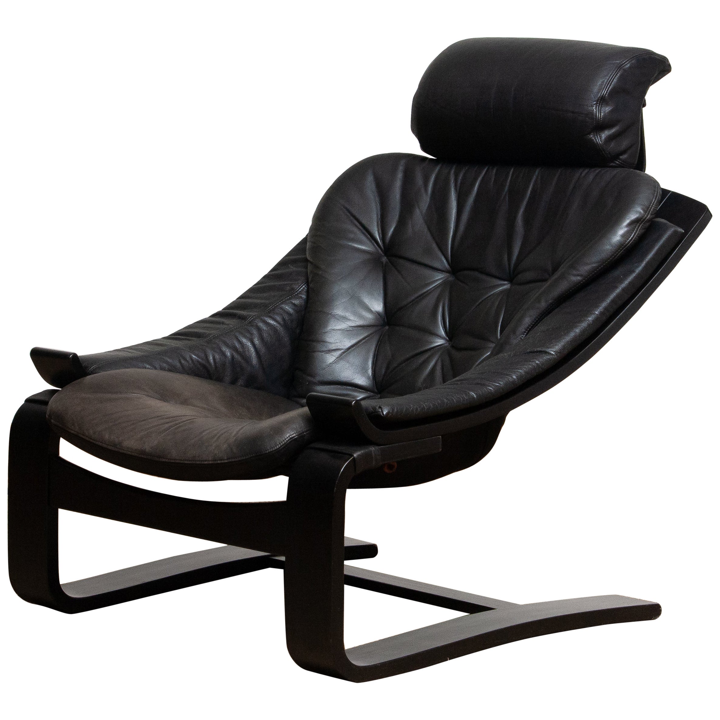 1970s, Black Leather Club Lounge Chair by Ake Fribytter for Nelo, Sweden