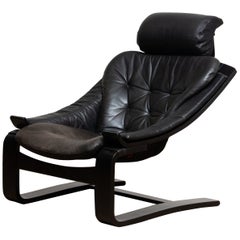 1970s, Black Leather Club Lounge Chair by Ake Fribytter for Nelo, Sweden