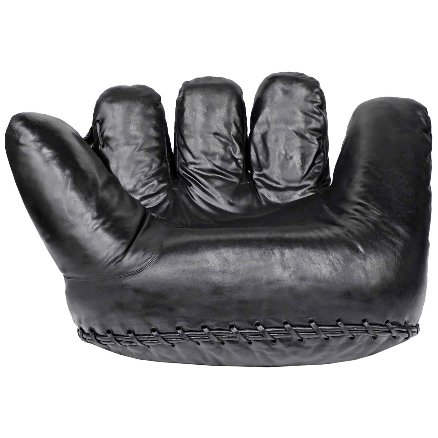 1970s Black Leather Poltronova Joe Baseball Glove Chair Pop Art