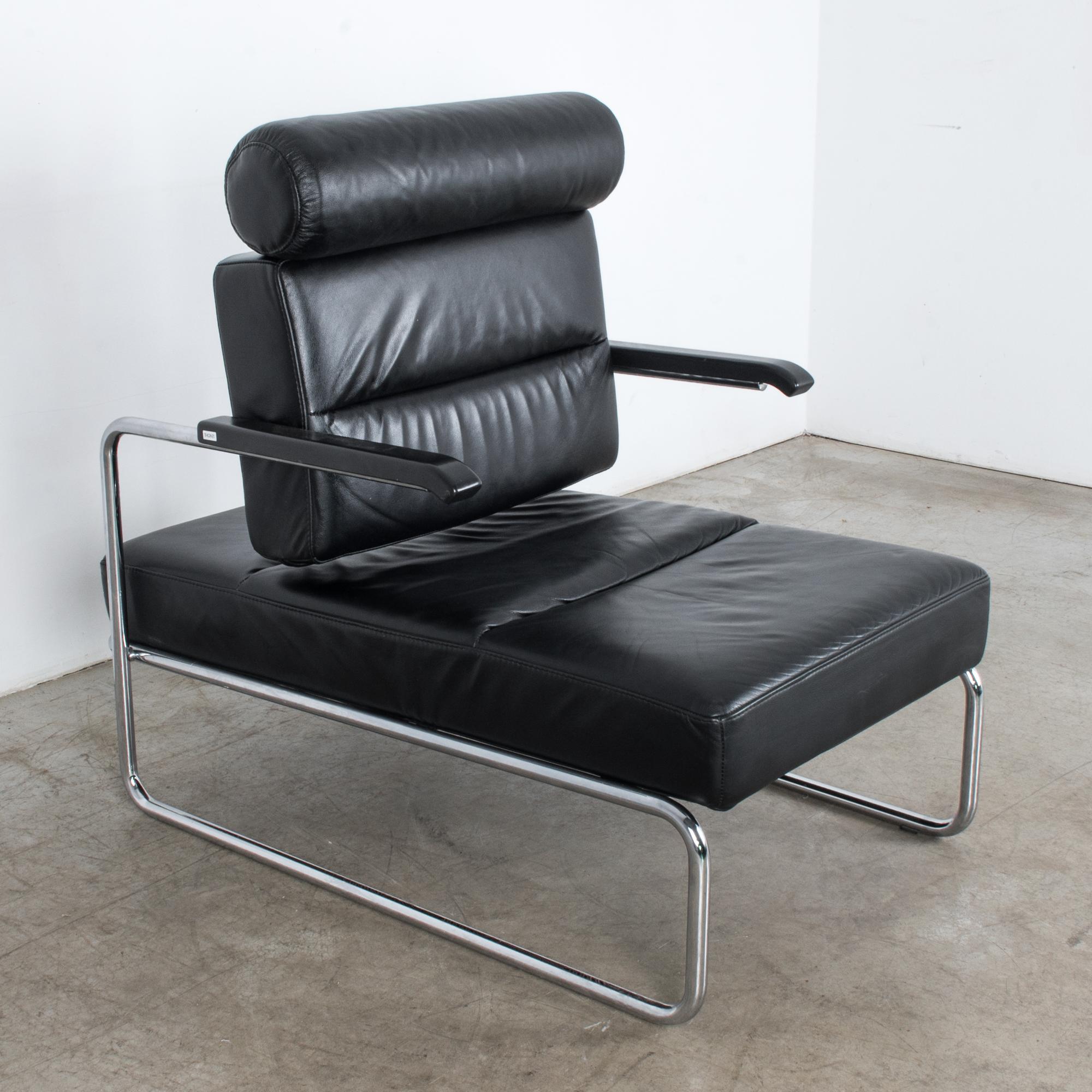 1970s Black Leather Thonet Adjustable Leather Lounge Chair 12