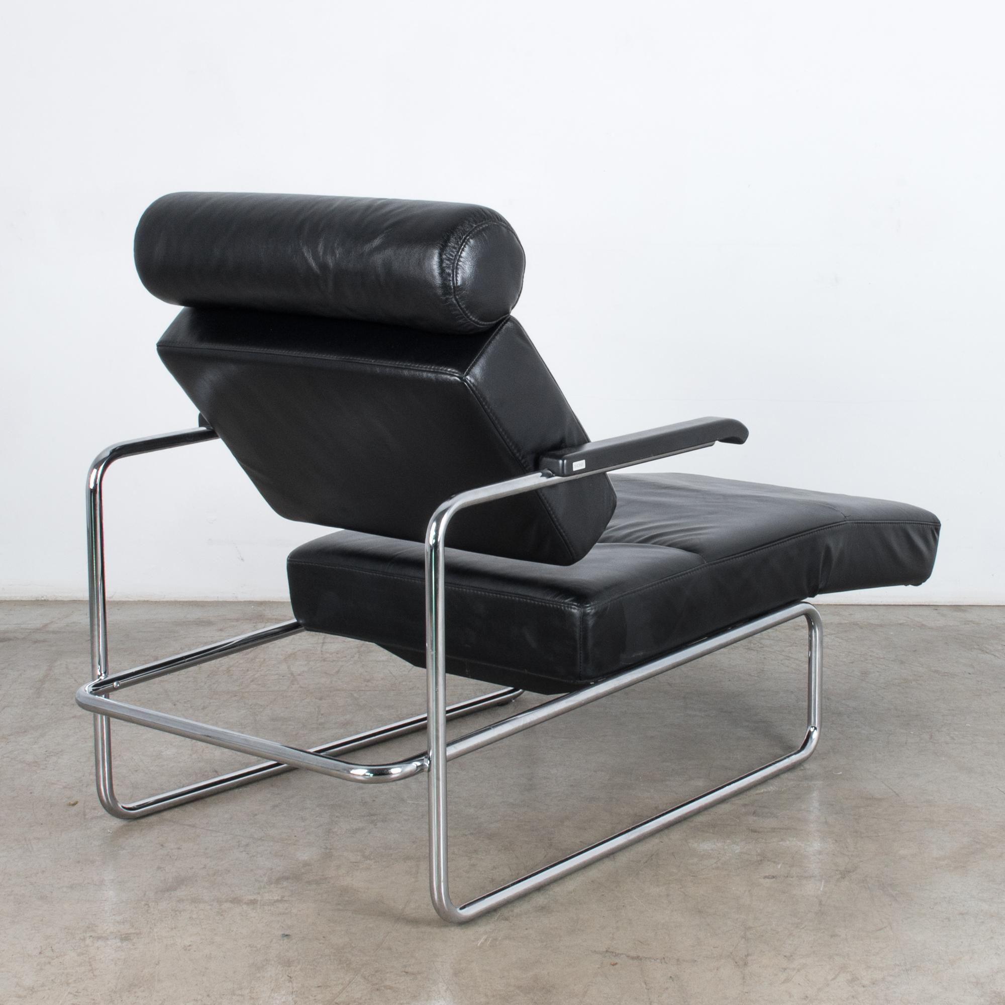 1970s Black Leather Thonet Adjustable Leather Lounge Chair 1