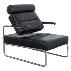 1970s Black Leather Thonet Adjustable Leather Lounge Chair