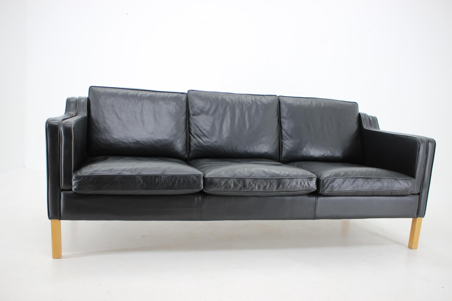 Danish 1970s Black Leather Three Seater Sofa by Stouby, Denmark