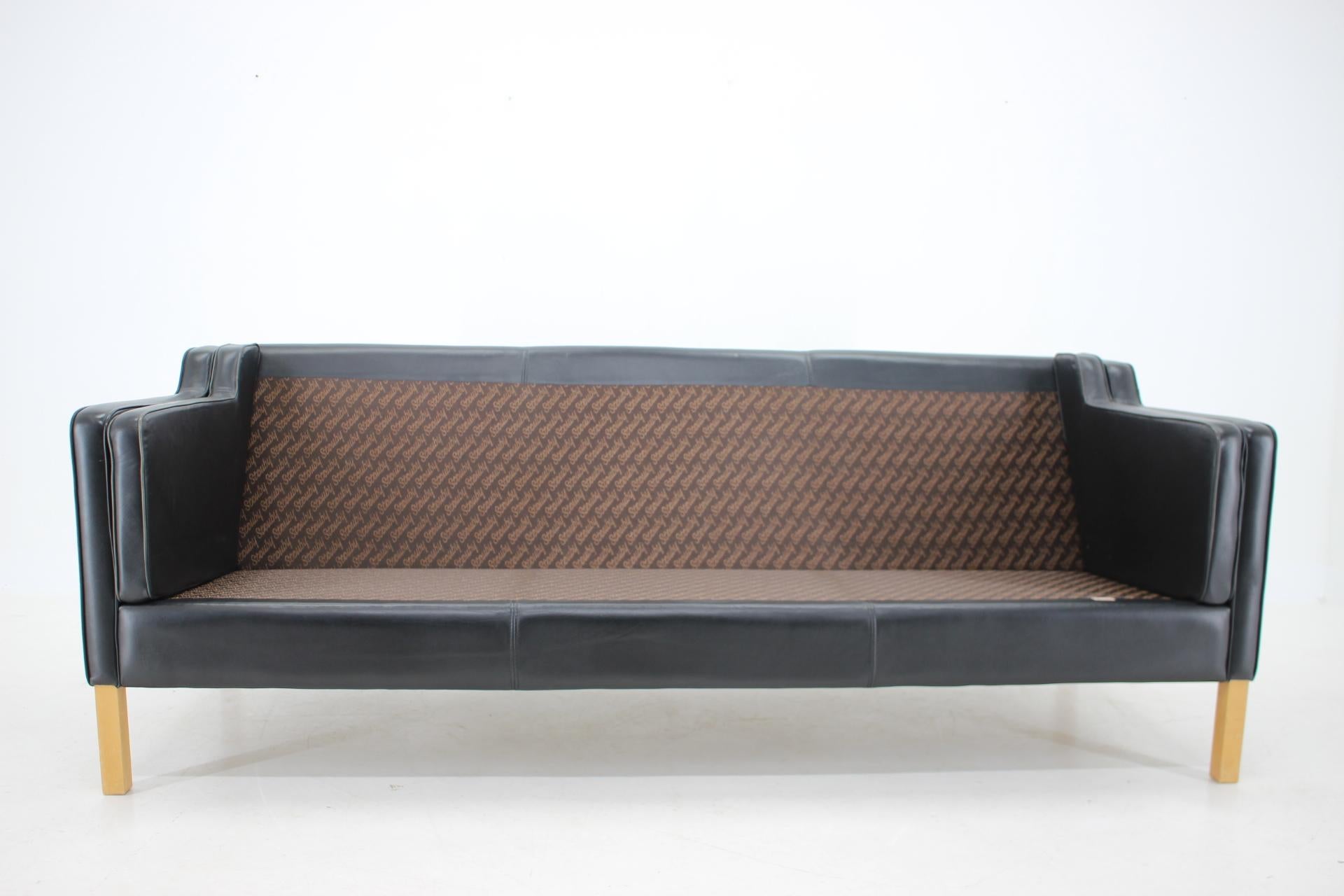 Wood 1970s Black Leather Three Seater Sofa by Stouby, Denmark