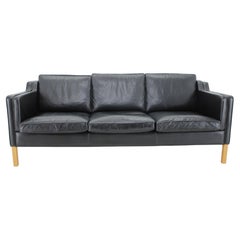 1970s Black Leather Three Seater Sofa by Stouby, Denmark