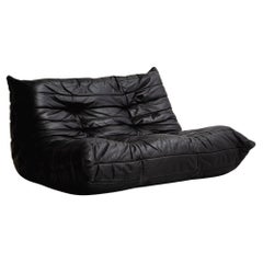 1970s Black Leather Two Seat Togo Sofa by Michel Ducaroy for Ligne Roset