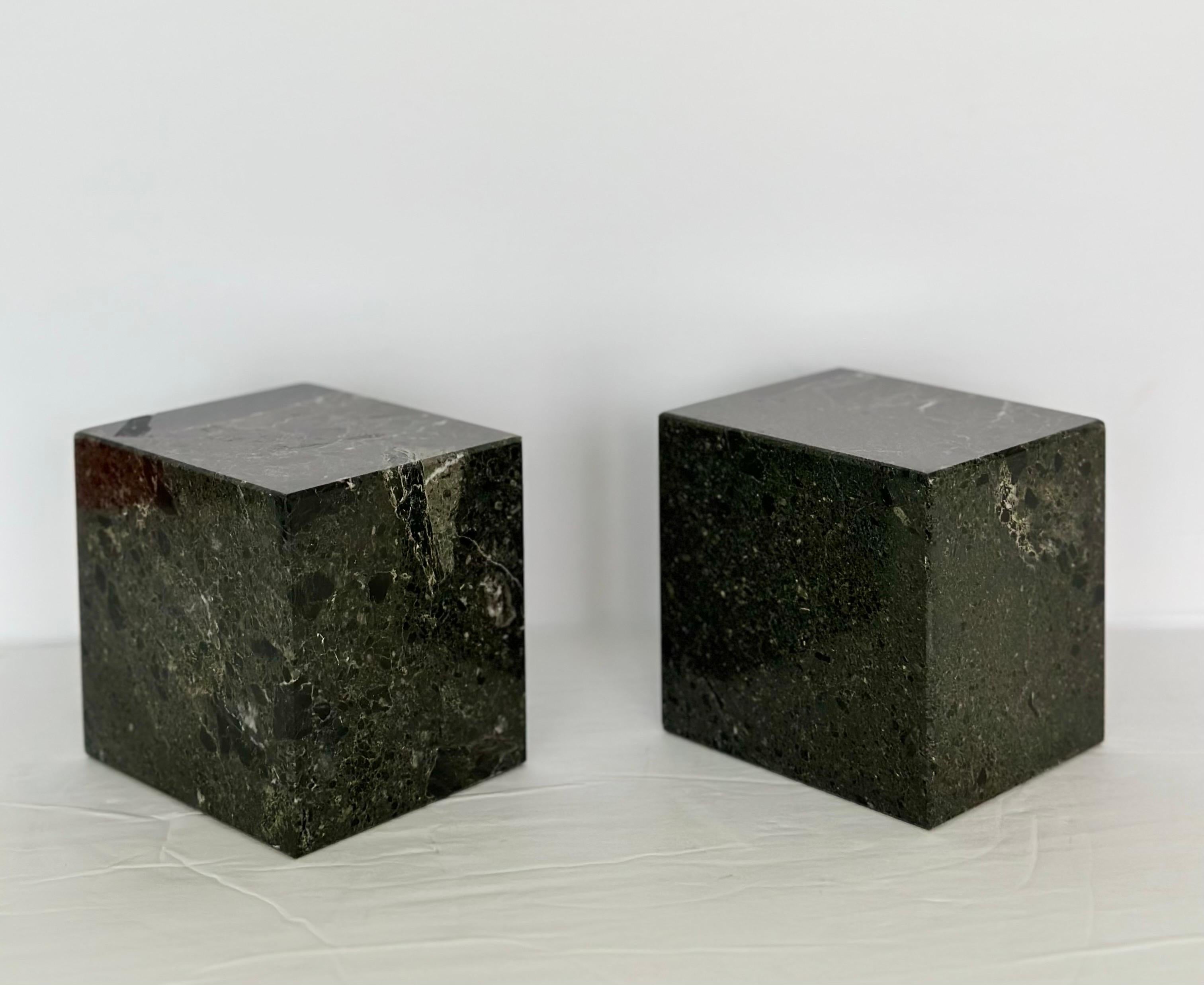 Mid-Century Modern 1970s Black Marble Cube Bookends – a Pair