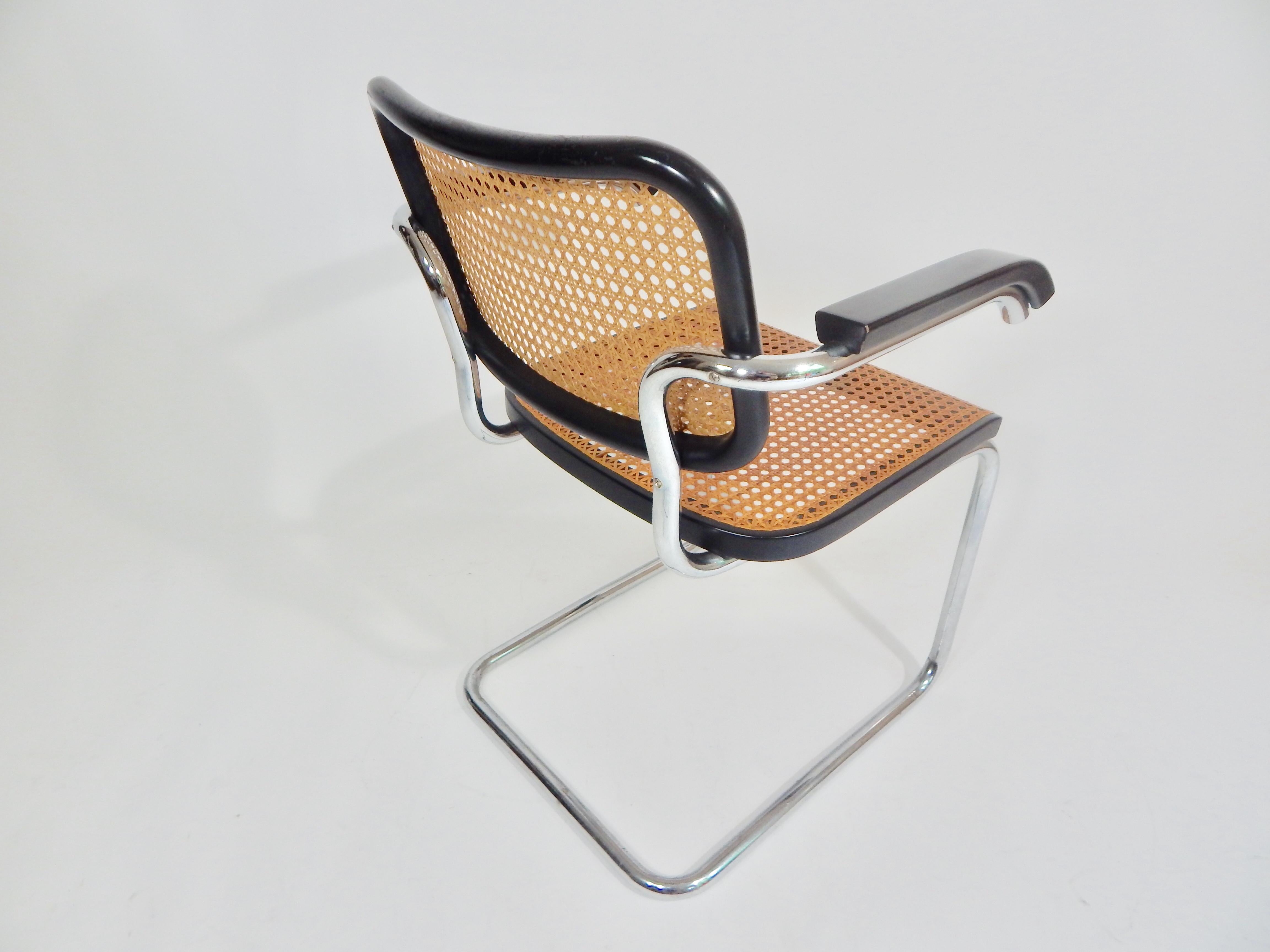 Italian 1970s Black Marcel Breuer Knoll Cesca Cane Chairs