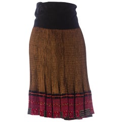 1970S Black Metallic Cotton 
Rayon Pleated Wrap Skirt From Nepal