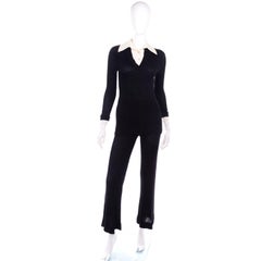 1970s Black Metallic Sparkle Knit Evening Pants Outfit w/ Rhinestone Dickie