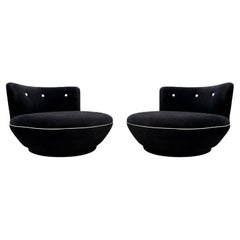 1970er Schwarz New Upholstery Pair of Swivel Lounge Chair von Milo Baughman