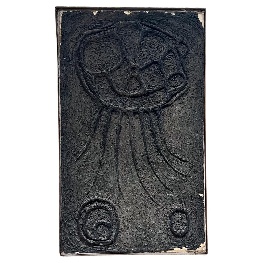Opera d'arte astratta del 1970 Octopus nero Vita di mare Pittura strutturata