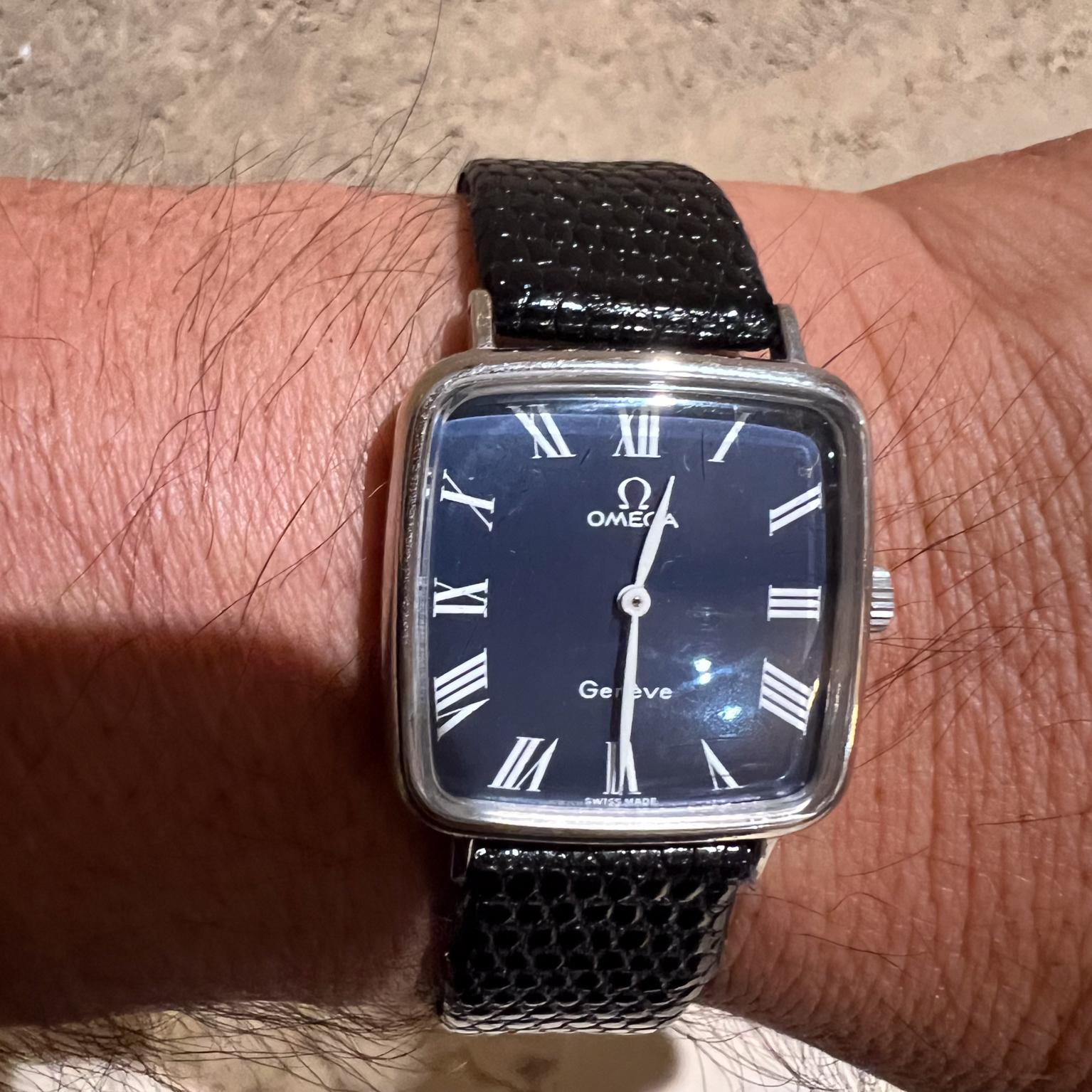 1970s Black Omega Genève Vintage Watch Swiss Made For Sale 5