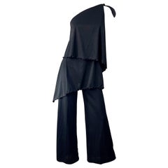 1970s Black One Shoulder Studio 54 Vintage Jersey 70s Disco Toga Jumpsuit