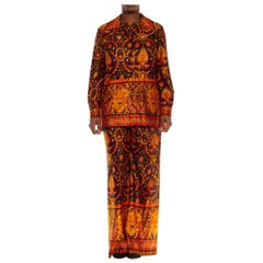 1970S Black & Orange Polyester Psychedelic Paisley Printed 3-Piece Ensemble