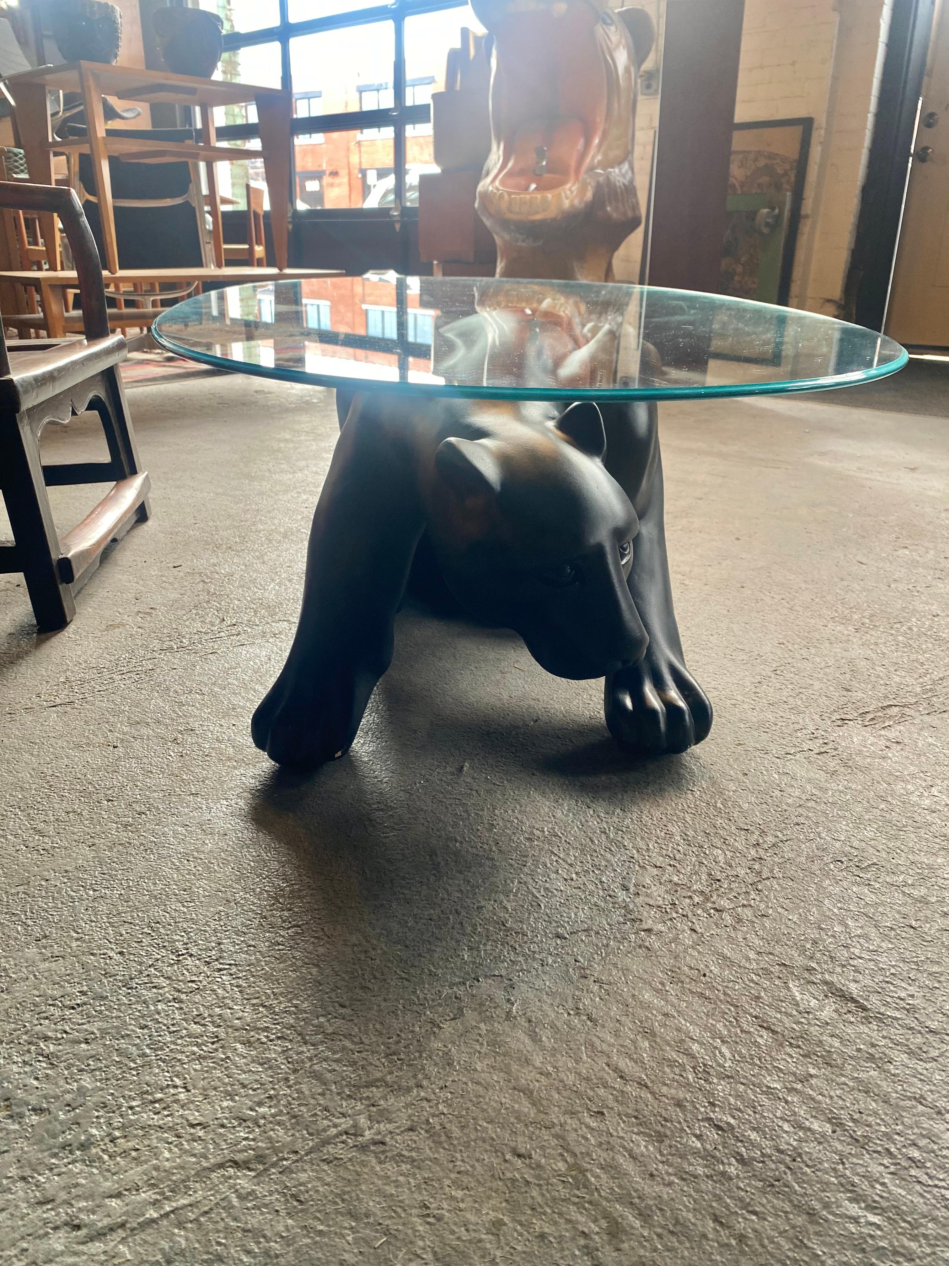 1970s Black Panther Cocktail Table, composition and glass For Sale 1