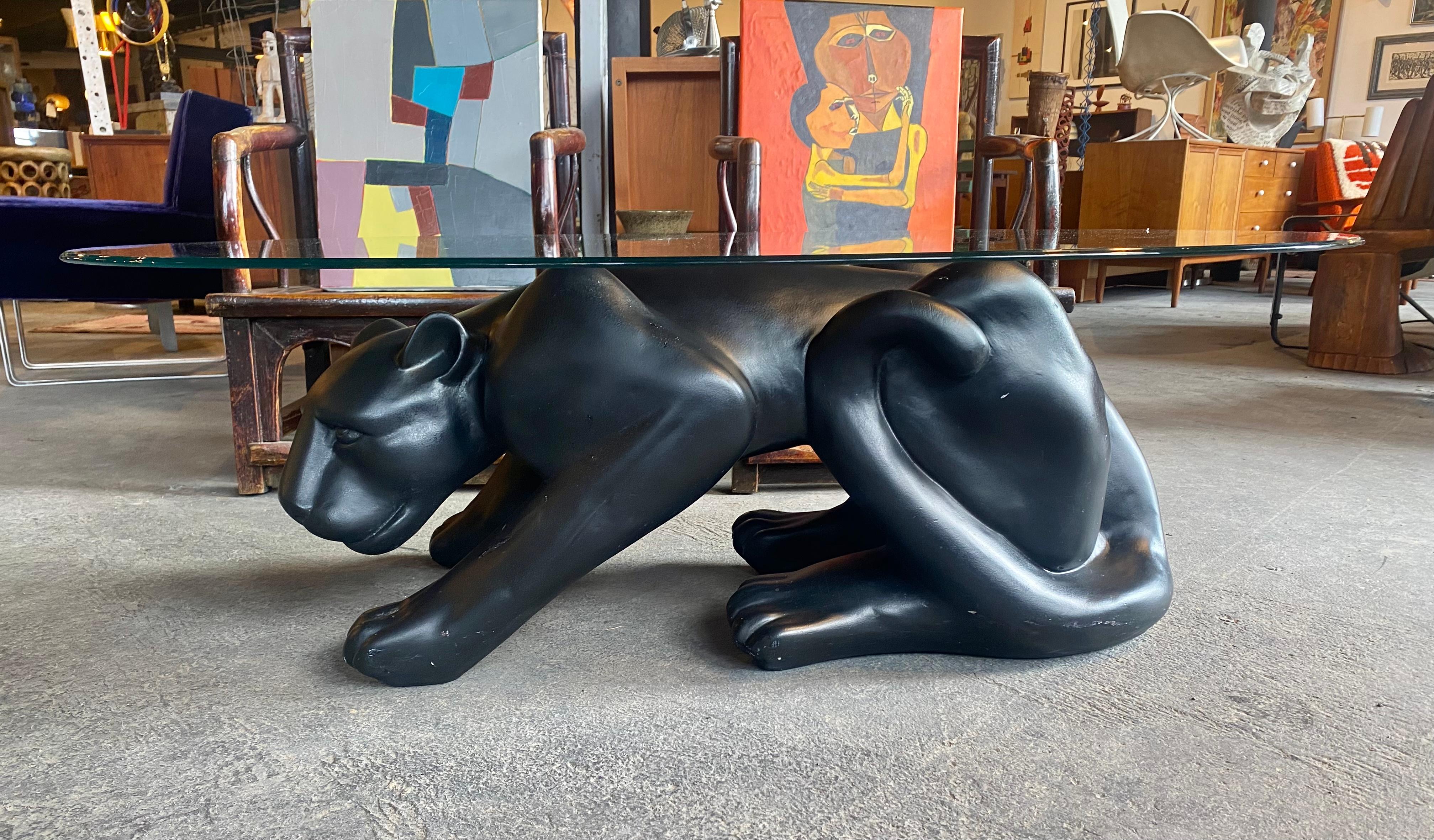 Late 20th Century 1970s Black Panther Cocktail Table, composition and glass For Sale