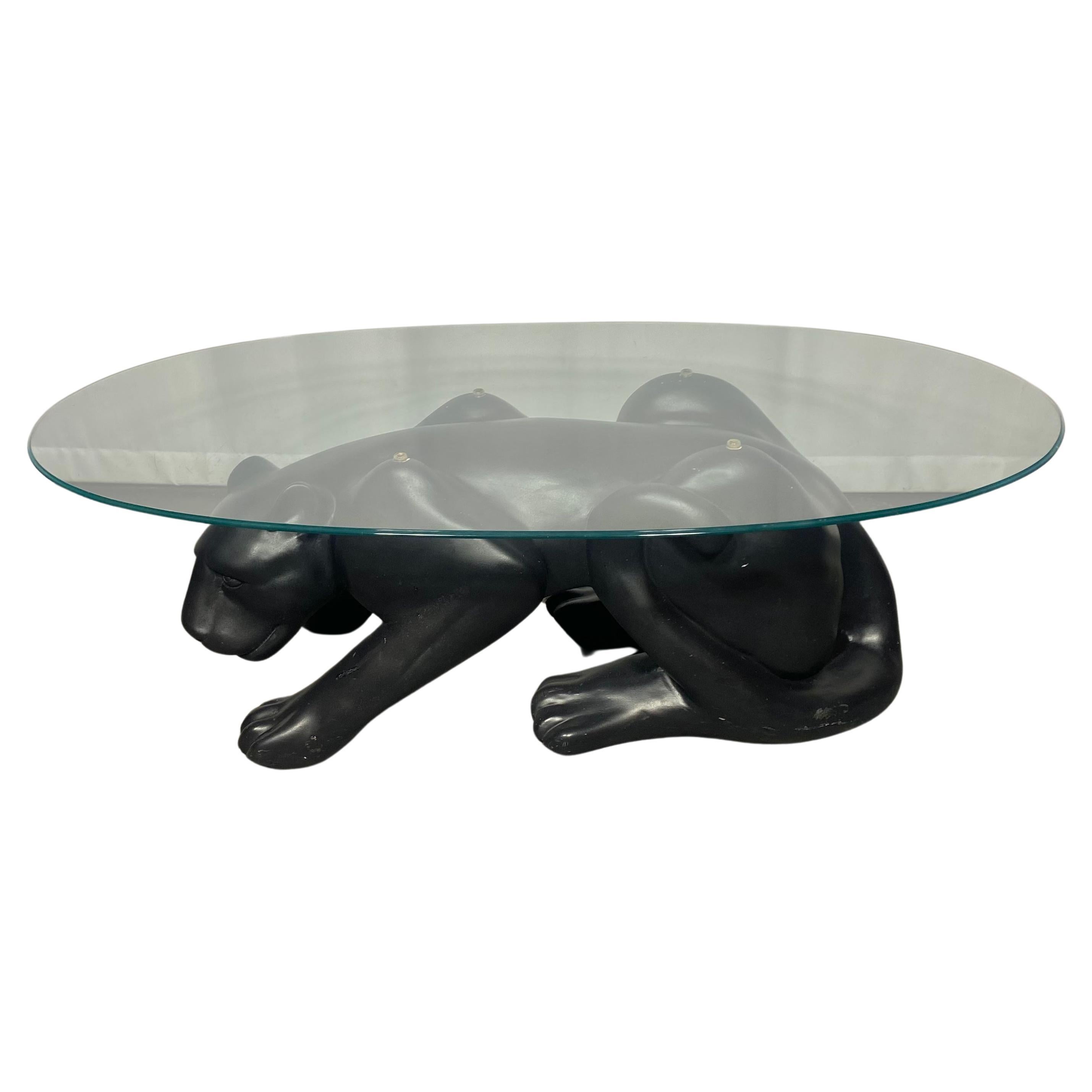 1970s Black Panther Cocktail Table, composition and glass