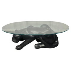 Retro 1970s Black Panther Cocktail Table, composition and glass