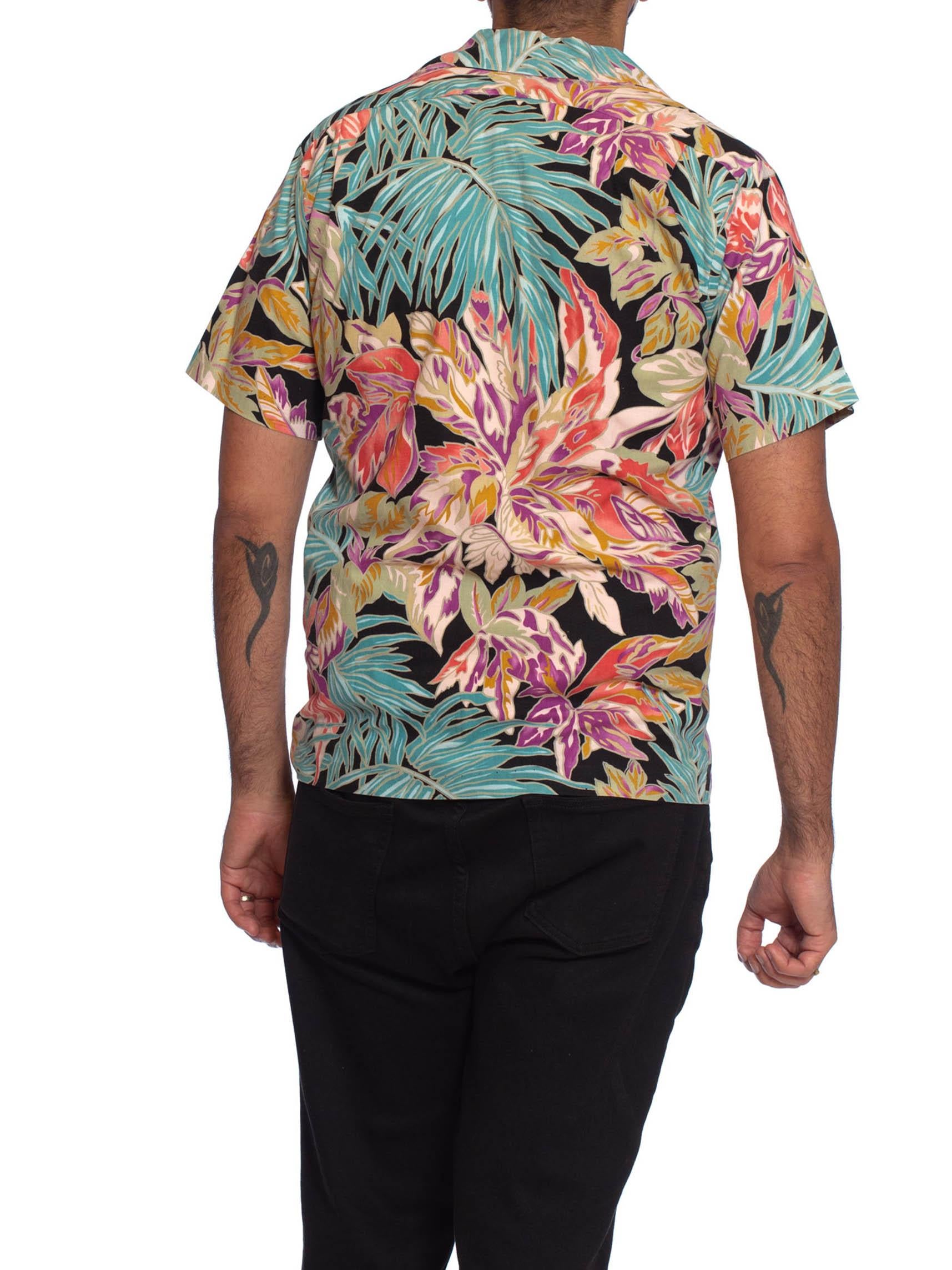 Men's 1970S Black & Pink Tropical Cotton Men’S Scarface Hawaiian Shirt