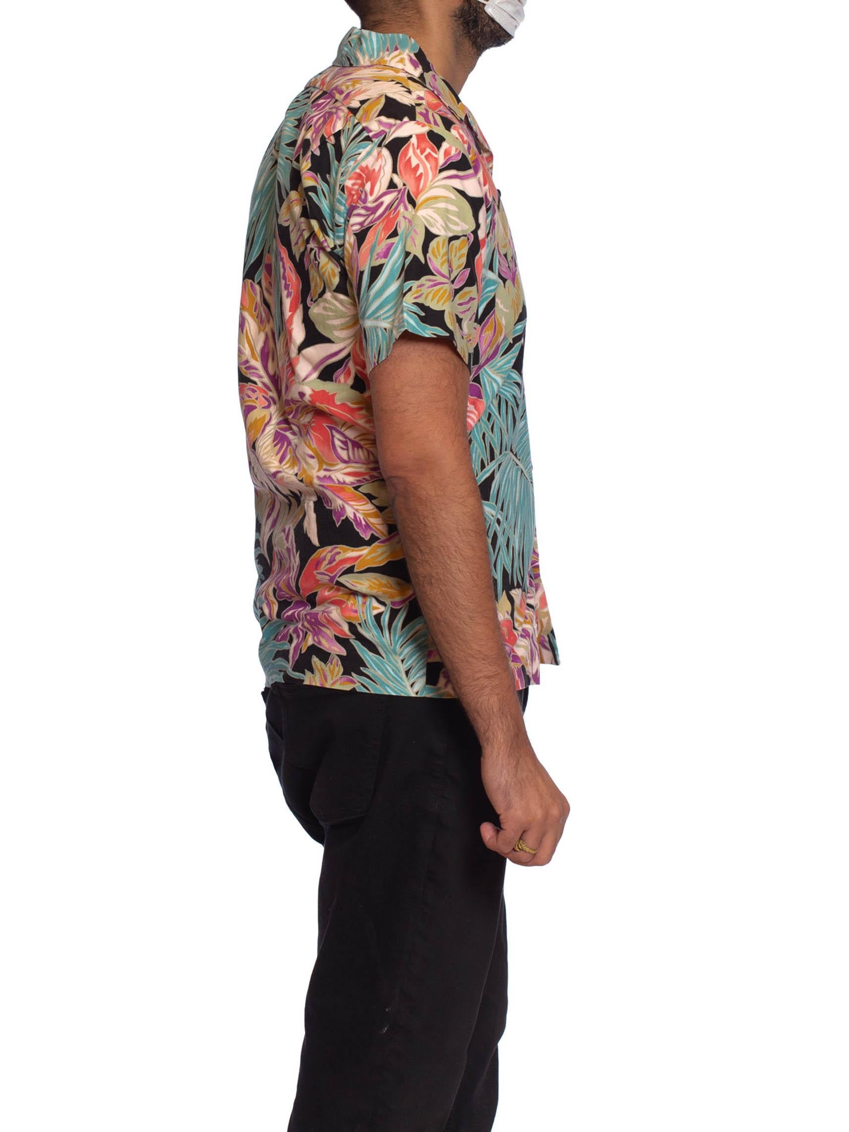 1970S Black & Pink Tropical Cotton Men’S Scarface Hawaiian Shirt 1