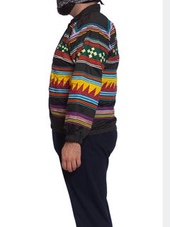1970S Black Poly/Cotton Zip Front Seminole Indian Native American Jacket With R