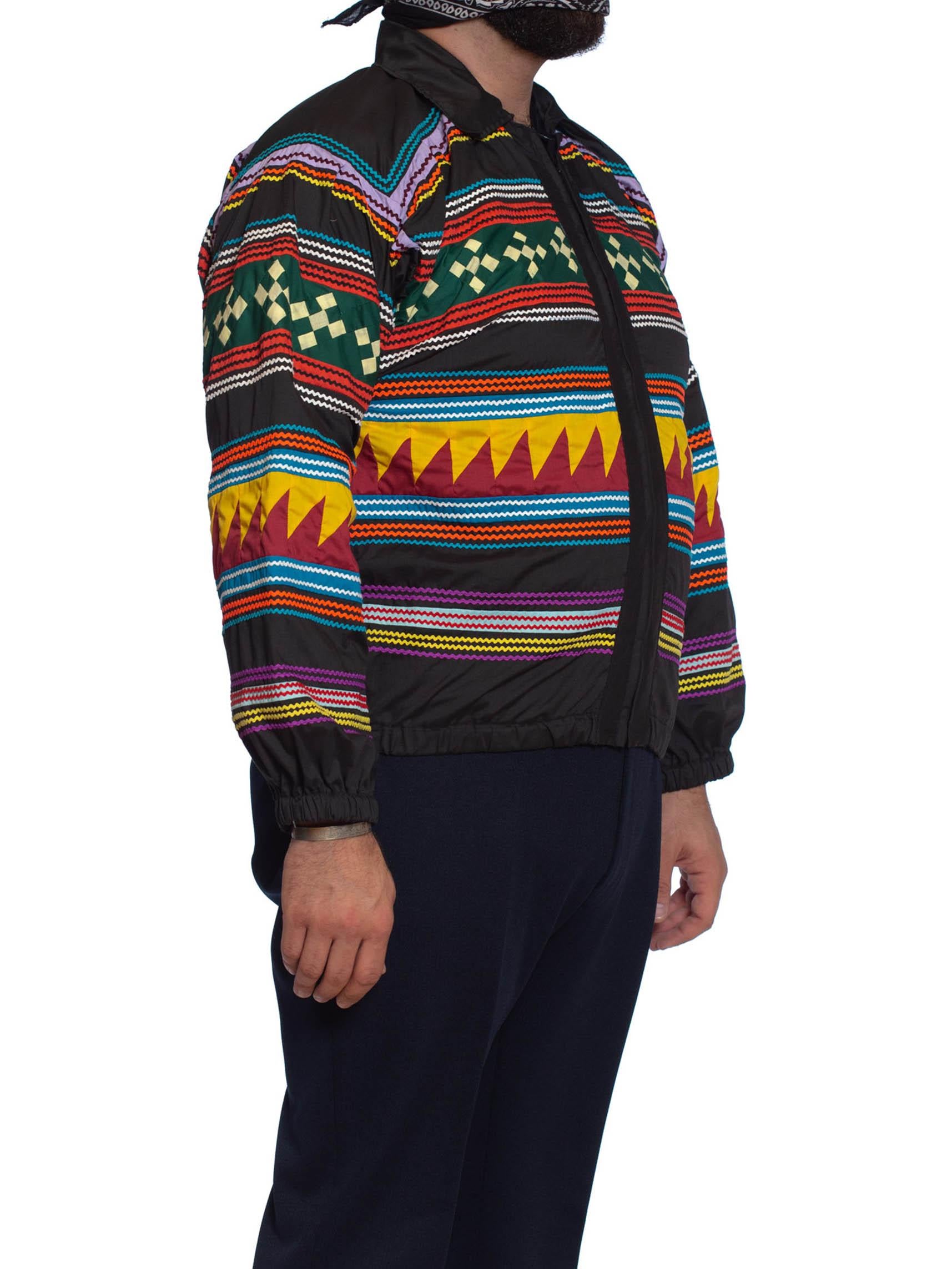 1970S Black Poly/Cotton Zip Front Seminole Indian Native American Jacket With R In Excellent Condition In New York, NY