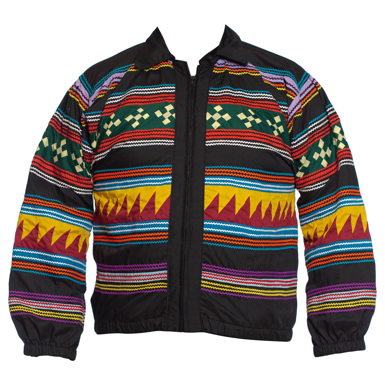 1970S Black Poly/Cotton Zip Front Seminole Indian Native American Jacket With R