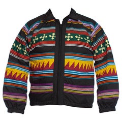 Vintage 1970S Black Poly/Cotton Zip Front Seminole Indian Native American Jacket With R