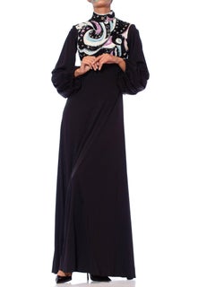 1970S Black Polyester Jersey Psycadellic Beaded Gown Reportedly From The Cher S
