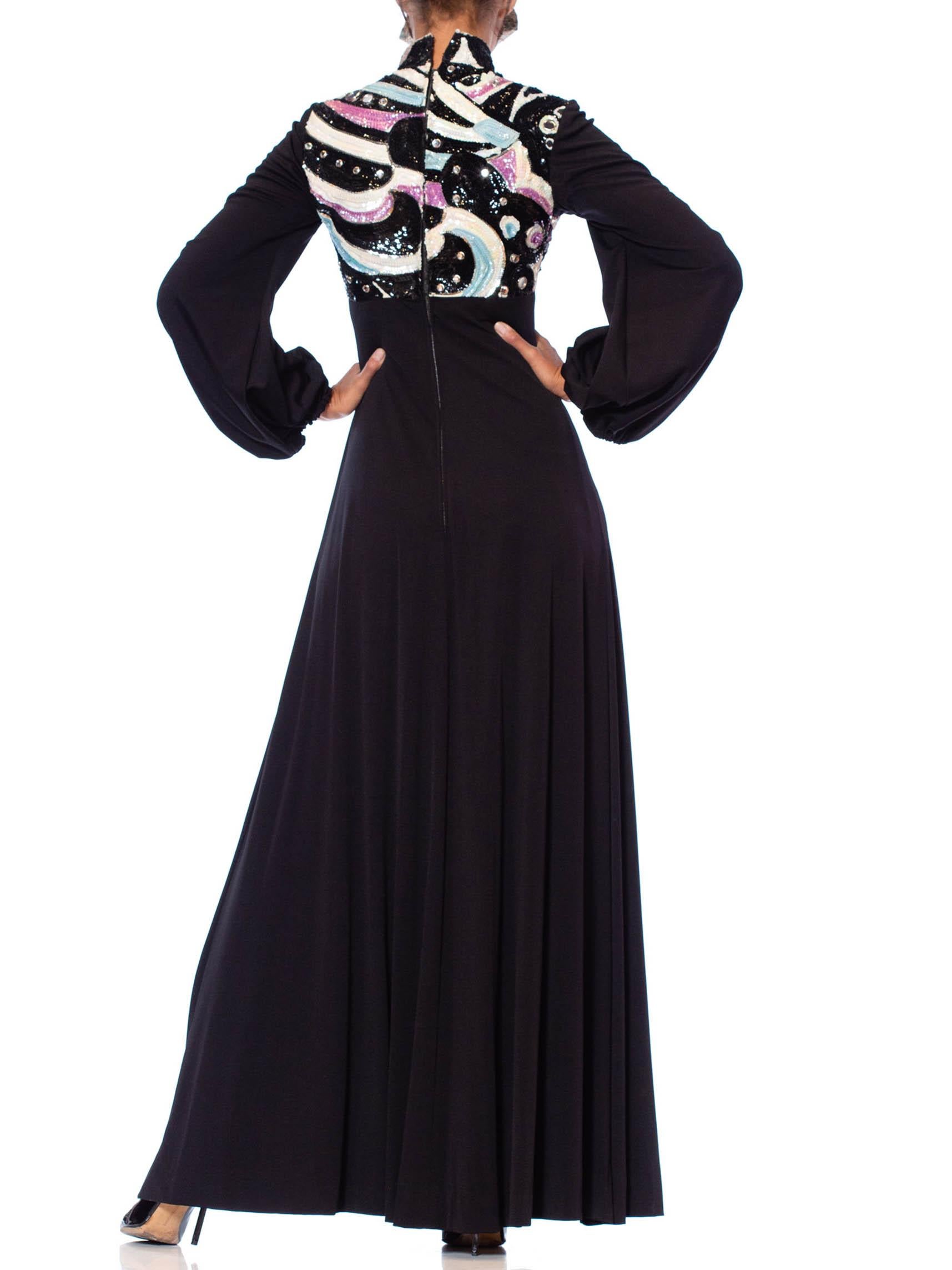 1970S Black Polyester Jersey Psycadellic Beaded Gown Reportedly From The Cher S In Excellent Condition In New York, NY
