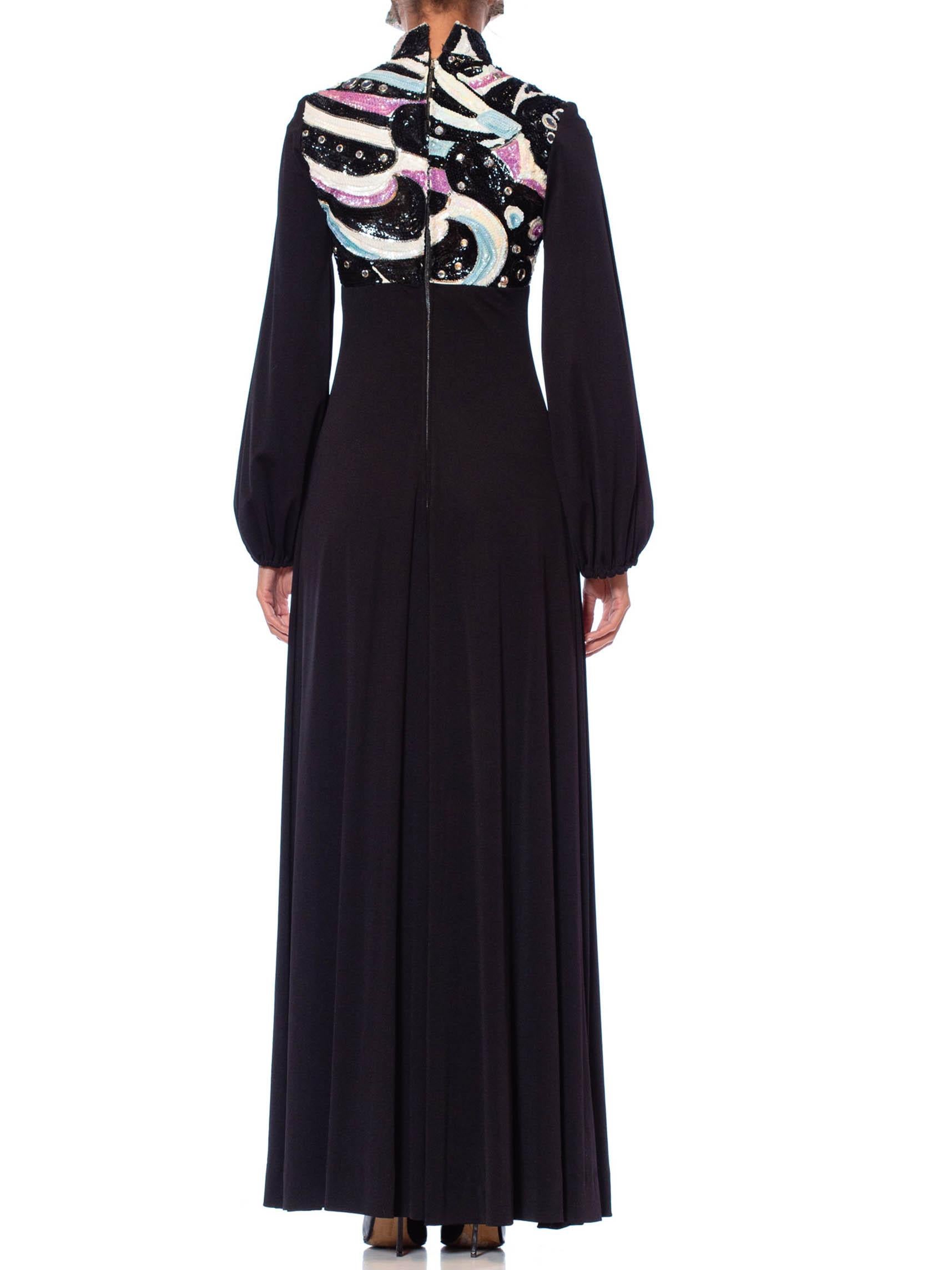 1970S Black Polyester Jersey Psycadellic Beaded Gown Reportedly From The Cher S 1
