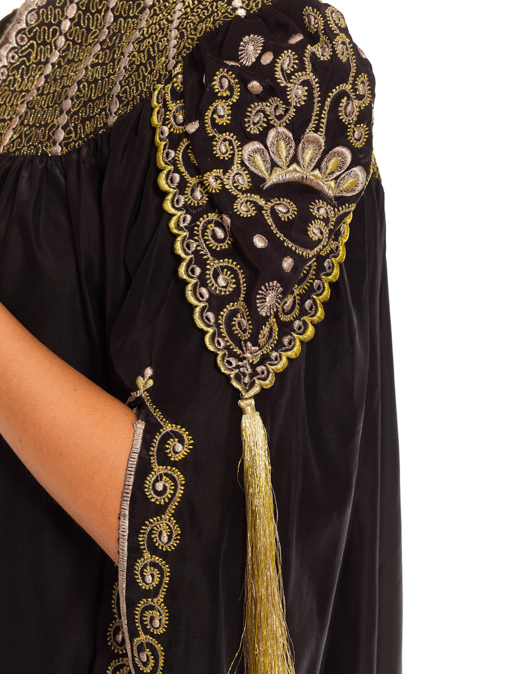 1970S Black Polyester Metallic Gold Embroidered Cape 7